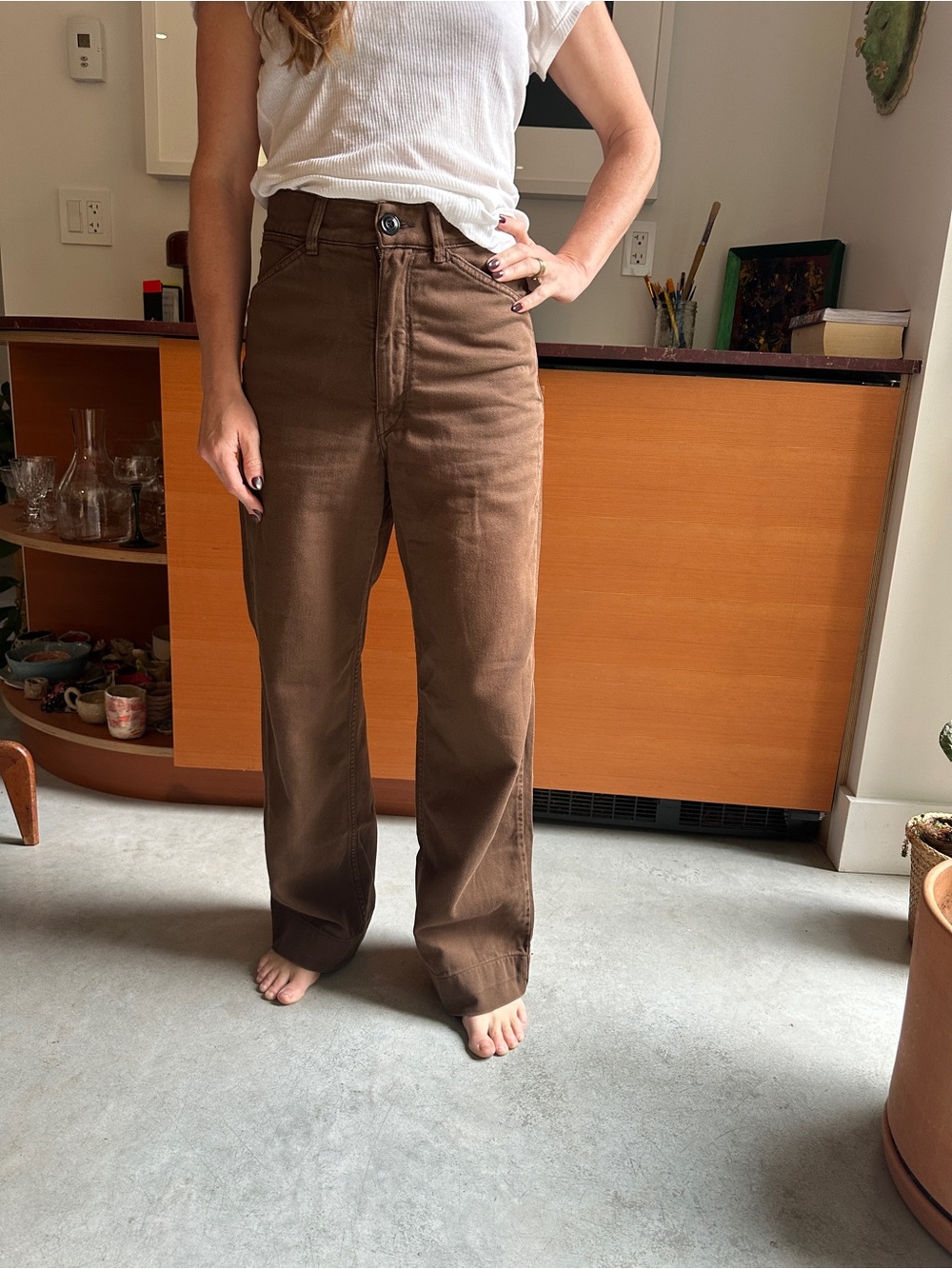 Lemaire High-Rise Wide-Leg Jeans in Brown
